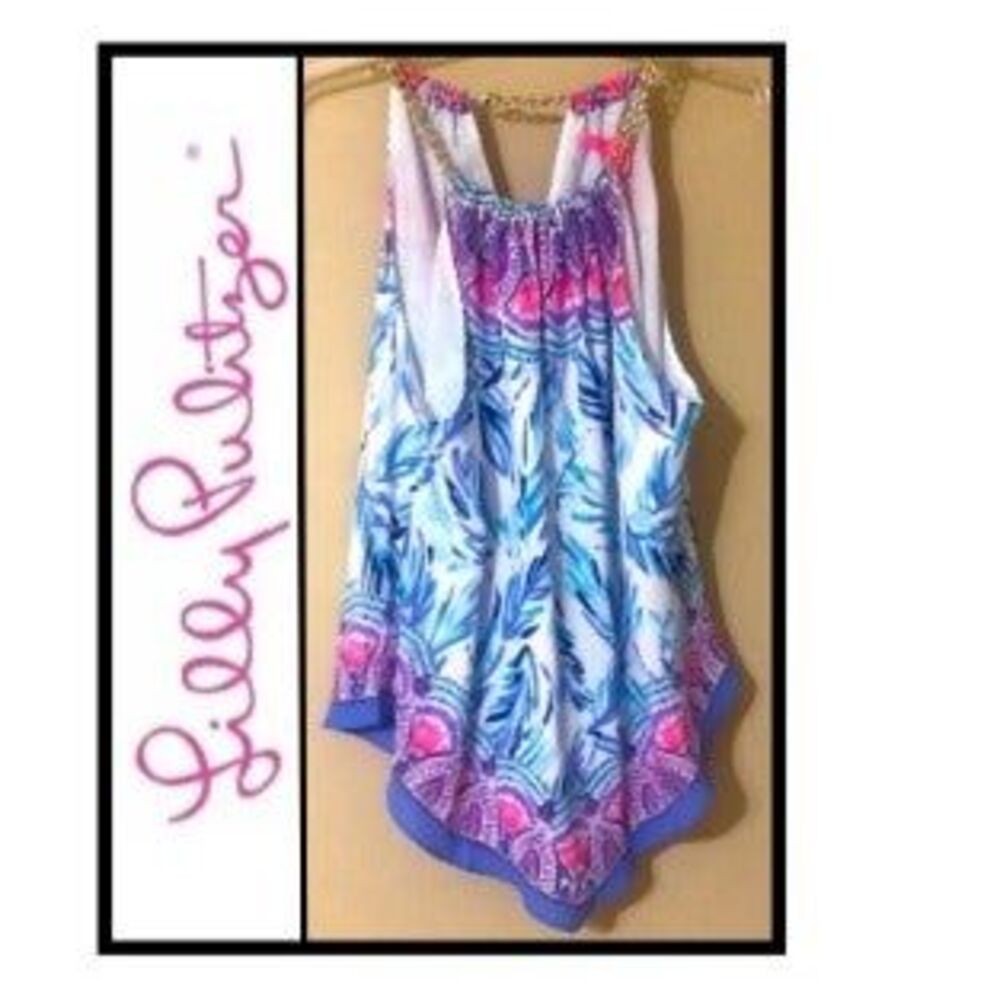 Lilly Pulitzer Size LARGE Resort White Flock Together CABANA Lined Halter Top